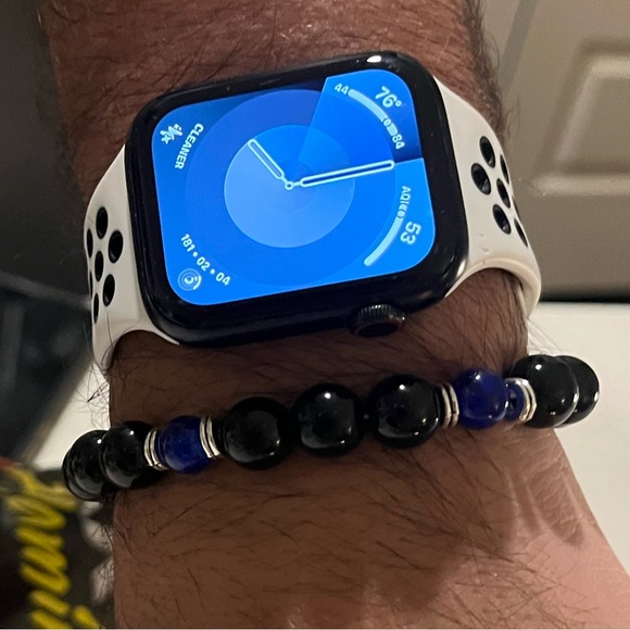 NWOT - Natural Black Onyx with Lapis Lazuli Men’s Stretch Bracelet - Picture 6 of 6